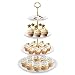 NWK 3/4-Tier Cupcake Stand with Crystal Clear Plastic Plates and Gold Metal Struts Dessert Tower Display Rack Serving Tray for Wedding Birthday Autumn Thanksgiving Halloween Baby Shower Party