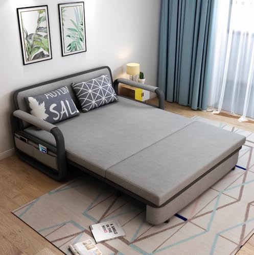 UNICORN FURNITURE Pull Out Sofa Bed with Storage – Modern Reclining Foldable Sleeper Sofabed - Convertible Sofa Bed for Living Room, Office, Guest Room & Small Spaces (Grey/Black)