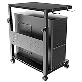 Computer Tower Ständer mit Rollen - Höhenverstellbar von 52 cm bis 77 cm, 2 stöckiger PC Ständer mit Rollen und Maus Pad, Max. Belastung pro Ebene 40 kg für Gaming, Büro, Zuhause, Schwarz