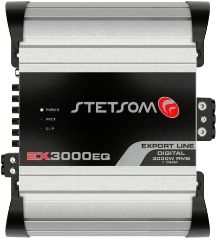 Stetsom EX 3000 EQ 1 Ohm Mono Car Audio Amplifier, 3000.1 3K Watts RMS, 1Ω Stable Full Range HD Sound Quality MD Crossover HPF LPF Bass Boost Front Rear Bridge Speaker