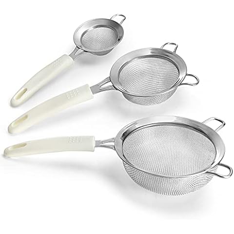 3 Stück 8/10/14cm Edelstahl Küchensieb Feinmaschig Mehlsieb Sieb Fein Set mit Verstärkter Griff,Nudelsieb Teesieb Schaumlöffel Puderzuckerstreuer für Abtropfen Wie Quinoa Cover