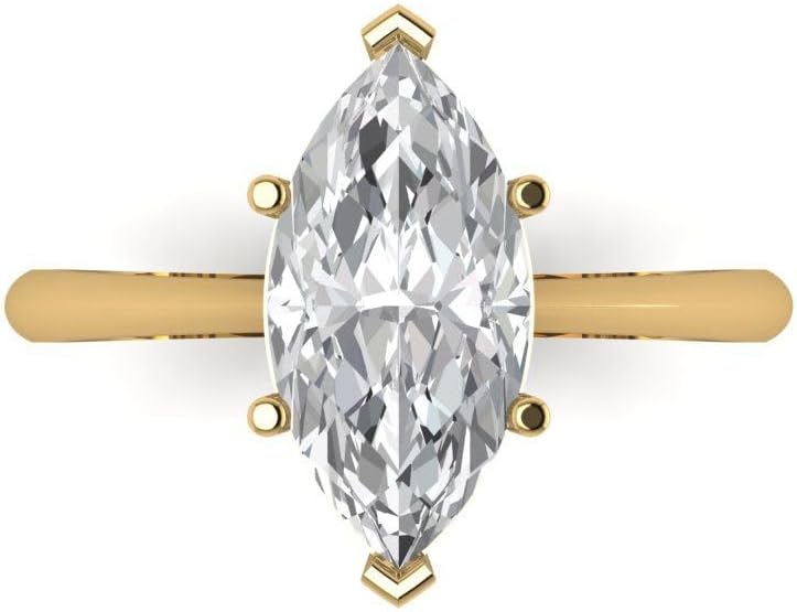 Clara Pucci White Sapphire Marquise Cut Solitaire Ring | 14K Solid Gold | 2.50 cttw | Womens Yellow Gold Fashion Jewelry