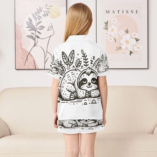 senya Pajama Sets Silky Button Down Nightwear Sleepwear Size 5-14 Years Hand Drawn Sloth Sleeps4
