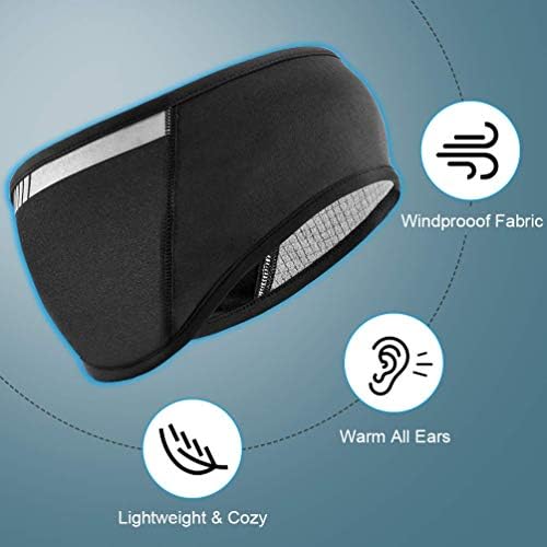 ROCKBROS Headband Cycling Cap Protector Warm Fleece Ear Warmer Sweatband Reflective Stretchy Cycle Headband Runners Protecter Earmuffs Running Cycling Fitness Warm Ski Ear Band Women Men