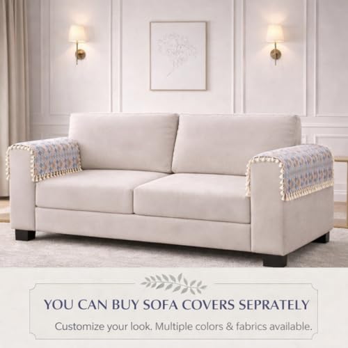 Image of STITCHNEST Printed Quilted Sofa Arm Cover with Tassels | Stylish Hand Rest Protector | Soft & Durable | 18 x 22 Inches