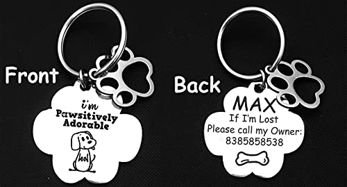 Image of Jypr Customized Product's Pet Id Tag Personalize Black Engraved Name Collar Tag For Your Loving Pet Dog,Cat,Puppy,Horse (Paw Shape Funny Cartoon 2 Mm Thick Tag With Little Paw Charm), 1 Label