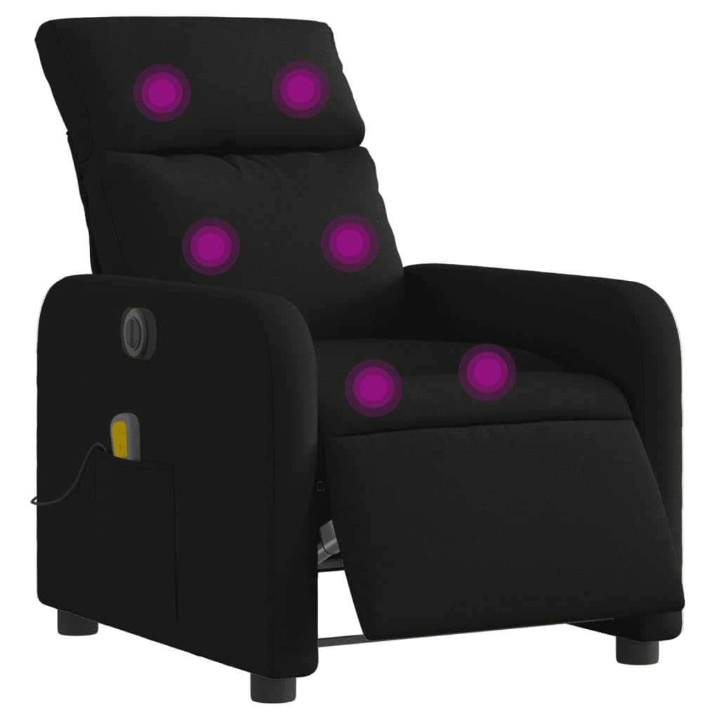 vidaXL Sillón Reclinable de Masaje Eléctrico, Silla con Respaldo Reposabrazos, Sillón de Relax Descanso, Asiento Ajustable, Tela Negro