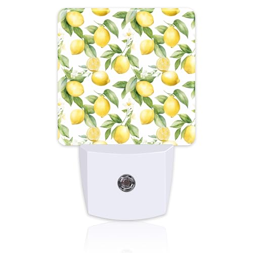 Image of Lemon with Flowers Night Light, Fresh Lemon Fruits Floral Dusk to Dawn Night Light Plug in,0.5w Energy Saving Sleep Friendly Nightlights for Kids Boys Girls Home Decor