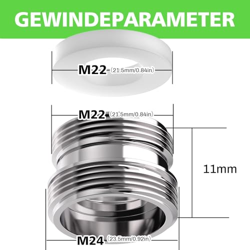 Yvyan Wasserhahn Adapter M22 auf M24-2 Stück, Gewindeadapter für Außengewinde M22 und M24, Geeignet für Küchenarmaturen, Wassersparer, Wasserreiniger, Schlauchanschlüsse (silbrig, M22-M24)