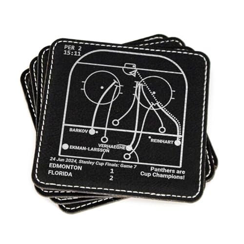 Greatest Panthers 2024 Championship Plays: Leatherette Coasters (Set of 4) | Unique Panthers 2024 Championship Gift for Men and Sports Fans | Iconic Panthers 2024 Championship Moments