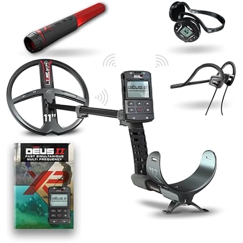 XP Metal Detectors Deus II Fast Multi Frequency with 11'' FMF Search Coil, MI-6 Pinpointer, and BH-01 Bone Conduction Headphones, Black