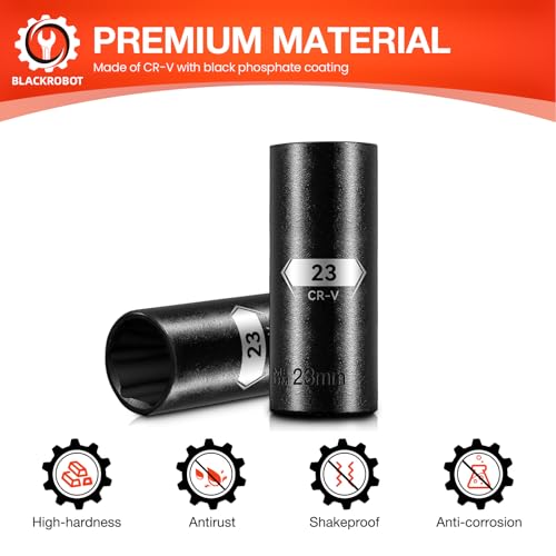 Image of 1 /2 Inch Drive 6-Point Deep Socket, 23mm Deep Impact Socket, CR-V Steel