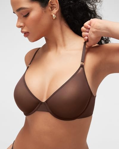 Image of INLYRIC Women's Cosnufy Sheer Balconette Bra Demi Unlined Plunge Mesh See Through Sexy Bras Underwire