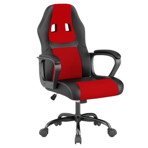 Image of BestOffice Office Chair PC Gaming Chair Cheap Desk Chair Ergonomic PU Leather Executive Computer Chair Lumbar Support for Women, Men (Red)
