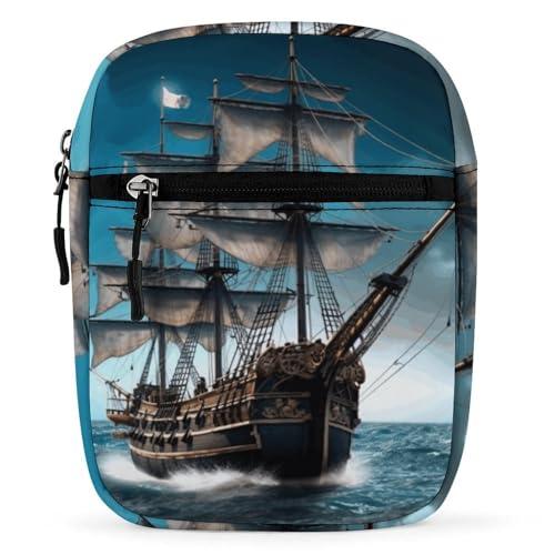 Personalized Small Crossbody Bag Water Resistant Messenger Bags Mini Pirate Ship Printing SlingBag For Men Women