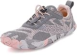 WHITIN Damen 5 Five Finger Barfussschuhe Barfußschuhe Traillaufschuhe Minimalistische Fivefinger Zehenschuhe Trail Laufschuhe Barefoot Frauen Trainer Training Schuhe Schuh Grau Rosa 36 EU