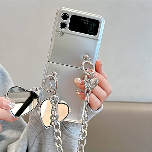 Coque Samsung Galaxy Z Flip 3 antichoc avec miroir cœur et chaîne de transport