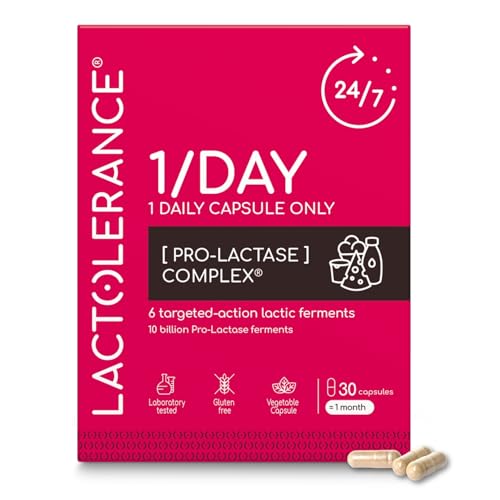 LACTOLERANCE 1/Day | Daily Probiotic for Lactose Intolerance | 10 Billion CFU Lactase Precursor | 24h Dairy Digestion Support | Only 1 Capsule Per Day | 30 Vegetarian Capsules