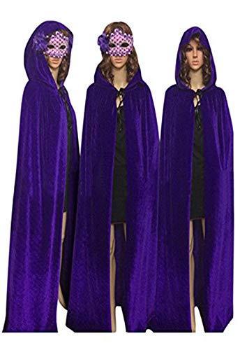 Ecity Unisex Adult Costume Velvet Hooded Cloak Role Play Halloween Xmas Party Cape (Small (43.2 Inch=110), Purple) #TOP1