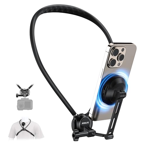 Image of MOBILIFE Magnetic Neck Phone Holder Flexible Hands-Free POV Neck Mount with Chest Strap 360Rotatable Adjustable Silicone Gooseneck Stand for Cellphone Action Camera Vlogging /Sports /Cooking /Recording