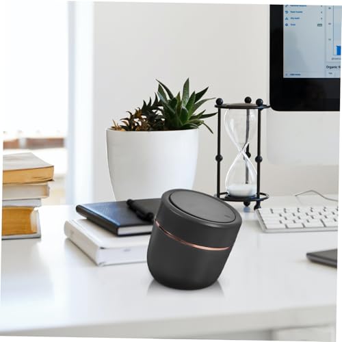 Caneca de basura de escritorio con tapa negra rectangular miniatura 2