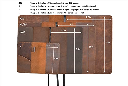Cestantiq, Leather Journal Cover For Field Notes, Notebook Cover For Moleskine Cahier, Wallet Case, (3.5 X 5.5 In.) Cards Slot/Refillable Travelers Pocket Notebook Handmade With Pen Holder Brown #TOP4