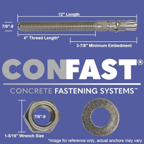 Image of CONFAST 7 /8 inch x 12 inch Wedge Anchor Zinc Plated (Box of 5)
