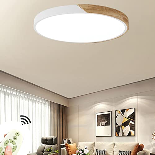 BFYLIN 48W Holz LED Deckenleuchte Runde Dimmbar Deckenlampe Wohnzimmer Lampe Schlafzimmer Küche Panel Leuchte Energie Sparen Licht minimalistischer Stil (Dimmbar Mit Fernbedienung) Cover