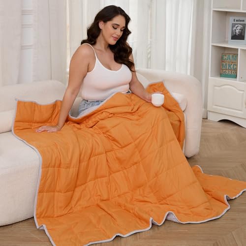 PRETTY NIGHT Cobertor pesado de 9 kg, tamanho Queen, laranja e cinza, 152 x 203 cm, cobertores pesad