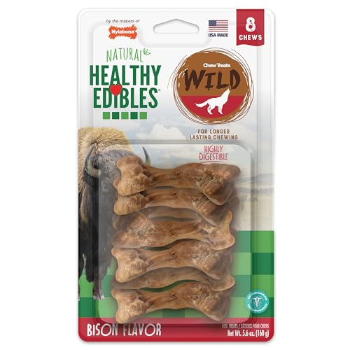 Image of Nylabone Healthy Edibles Wild Dog Treats, Bison Flavor, Small, 8 Count | Natural dog chew bones, made in the USA, highly digestible dog chews, long lasting chews for small dogs up to 20 lbs