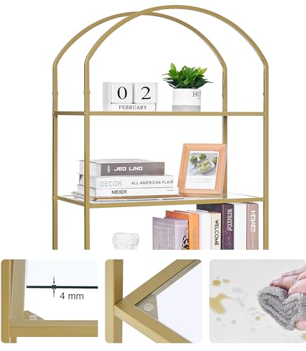 Homhedy BC16G 6-Tier Bookshelf Arched Display Racks, Metal Bookcase, Tempered Glass Shelves thumb #3