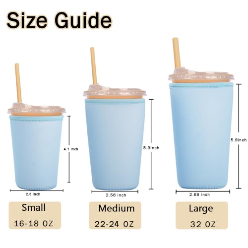 Image of Reusable Insulated Sleeve for Iced Coffee Cup, 3-Pack Coffee Neoprene Drink Sleeve for Cold & Hot Drinks, Beverage Holder for Iced Coffee (Baby Blue)