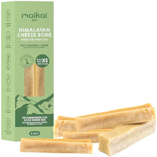 MAIKAI Confezione da 6 Bastoncini di Formaggio di Yak per Cani XS - Masticativi Naturali dell’Himalaya - Osso Dentale 100% Naturale - Snack per Cuccioli e Cani Piccoli - Antitartaro