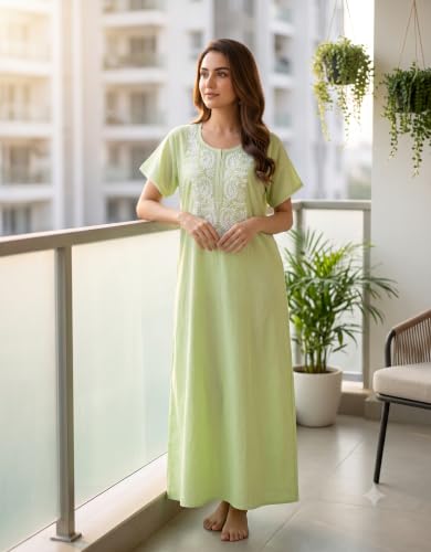 Image of Nighty| Nighty for Women Stylish| Night Gown for Women Stylish| Elegant Embroidery Detailing| Lightweight & Breathable PV Crush Fabric|