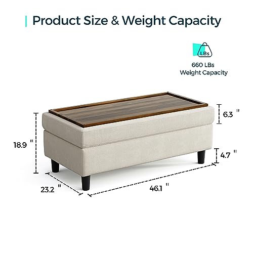 Linsy Home LH012 46 Inches Wide Storage Ottoman Bench, Linen Coffee Table Folding Long Shoes Bench Footstool thumb #1