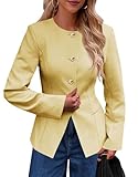 Cicy Bell Womens Business Casual Fitted Blazers Collarless Split Hem Work Office Button Down Suit Jackets Yellow