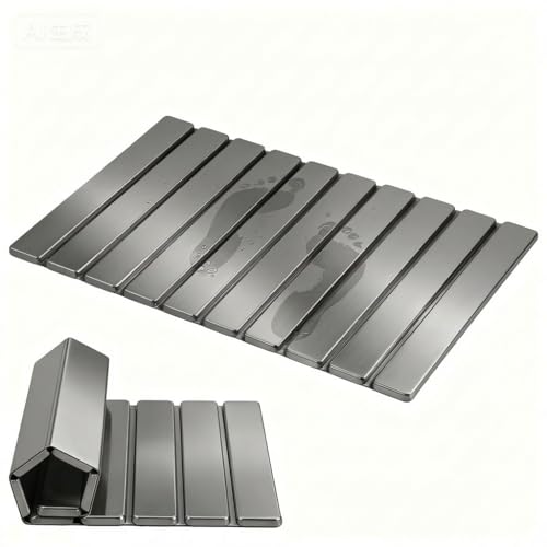 Image of AWW Foldable Stone Bath Mat, Super Absorbent Diatomite, Non-Slip Quick Drying Mat, Compact, 23.6 x 15.5 Inch, Silver Grey