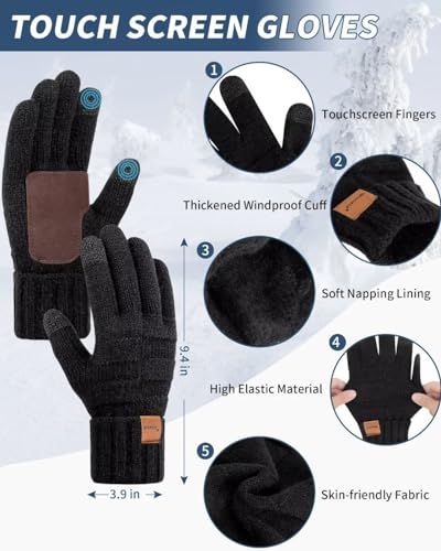 Winuesa Mütze, Schal & Handschuh-Sets für Damen Herren, Slouchy Beanie Mütze Herren Winter Strickmütze Touchscreen Handschuhe Schal Halswärmer Schlauchschal Geschenk set(Schwarz)