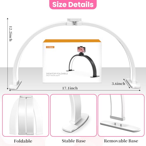 Uiopy Nail Half Moon Light: Professional 29in Stable Moonlight with Phone Holder, 3 Light Color Modes/10 Brightness Adjustable for Salon & Home Manicure Station(White,Large) by Uiopy - Used condition - Image 6