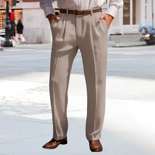 Mens Dress Trousers Cotton Linen Pleat Front Straight Leg Casual Classic Regular Fit Pant Solid Yoga Vacation Pants2