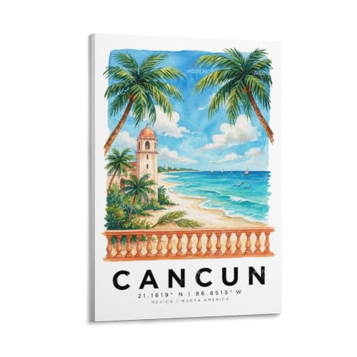 Poster Cancun aquarelle AOJYLXE 30x45cm impression paysage urbain vintage pour decoration murale