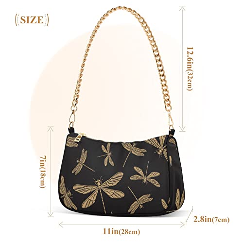 OTVEE Stylish Golden Dragonfly Shoulder Bags for Women Small Handbags Mini Clutch Purse3