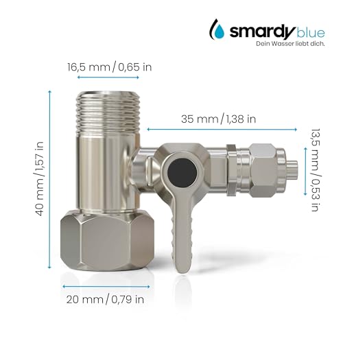 smardy Absperrventil Edelstahl Absperrhahn Adapter T-Stück 3/8x3/8x1/4 zum Anschluss von 2 Geräten für Side by Side Kühlschrank Osmoseanlage Wasserfilter, Wasseranschlussadapter mit Dichtung