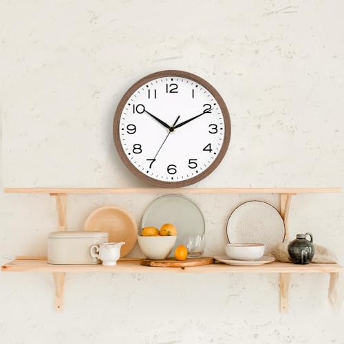 Image of AKCISOT Wall Clock, Modern Small Wall Clocks Battery Operated 8 Inch, Silent Non-Ticking Analog Classic for Office, Home, Bathroom, Kitchen, Bedroom, School(Walnut Grain)