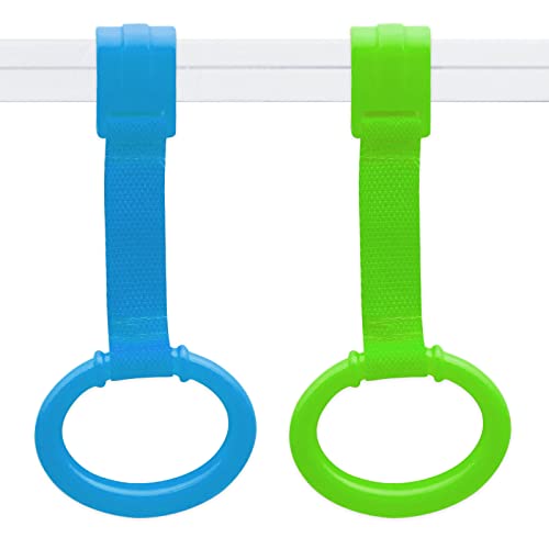 Image of 2 PCS Baby Playpen Pull Up Rings, Pull Up Handles Standing Walker Crib Pull Rings for Toddler Kids Children Walking Training Tool(Blue/Green)