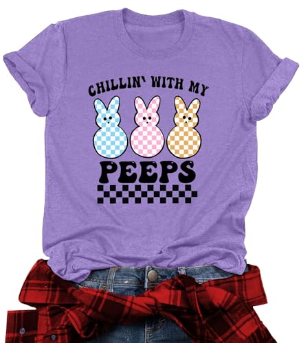 Image of LAZYCHILD Women Easter Teacher Shirts: Funny Treat All with Kindness T-Shirt Bunny Rabbit Tee Tops