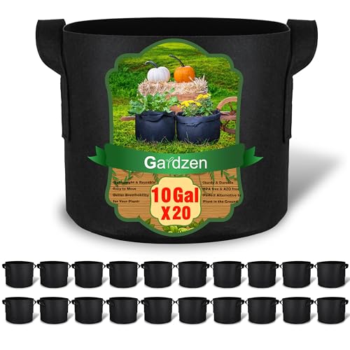 Gardzen 20-Pack 10 Gallon Grow Bags, 300G Thickened Aeration Fabric Pots with Handles, Heavy Duty Plant Bags for Plants by Gardzen - Used condition - US$31.50