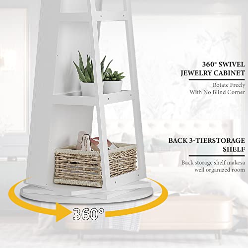 Outdoor Doit 360° Rotating Jewelry Armoire 6 Leds With Full Length Mirror Large Capacity Jewelry Organizer, Lockable Floor Standing Mirror With Back Storage Shelves For Bedroom, Cloakroom #TOP2
