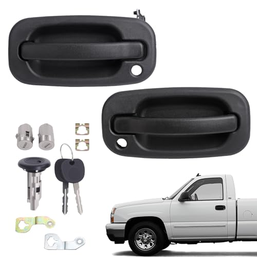 Exterior Door Handles, w/Lock Cylinders & Keys Compatible With Chevy GMC Cadillac Vehicle 1999-2007 Silverado Suburban Tahoe Avalanche, Sierra Yukon, Escalade Replaces# 15034985, 15034986 (2Pair)