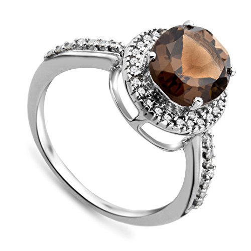 Bague topaze fumée et diamant en or blanc 375 Miore pour femme